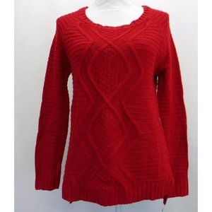 NY Collection Women's M Top Acrylic Cable Knit Pullover Sweater Scarlet Red M